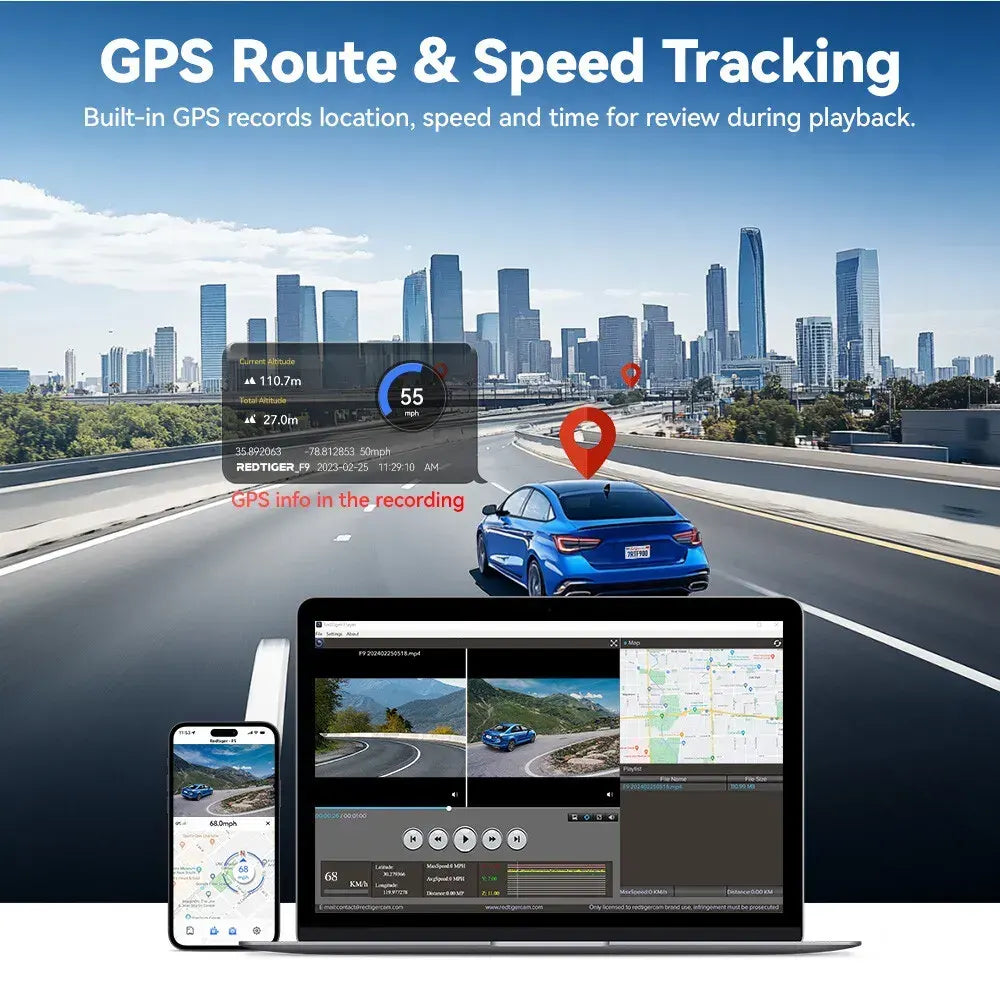 4K Front and Rear Dash Camera with WiFi GPS and Free 64GB SD Card - Image 8