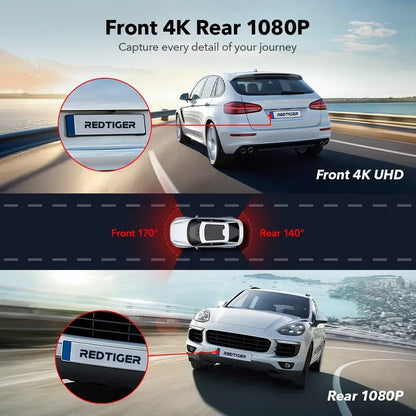 4K Dash Camera with Touch Screen, Black, Front and Rear, 64GB Card Included - Image 3