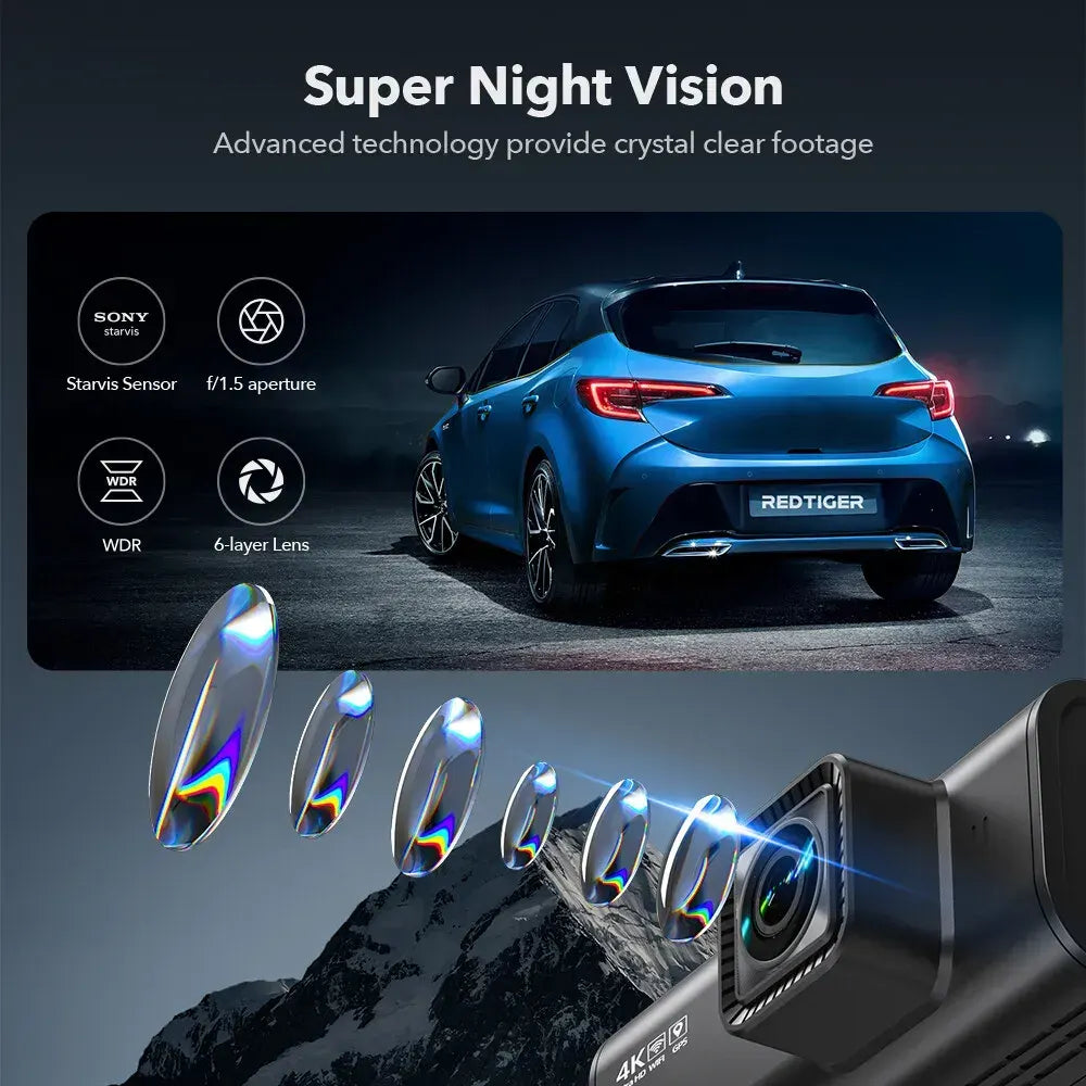 4K Dash Camera with Touch Screen, Black, Front and Rear, 64GB Card Included - Image 4