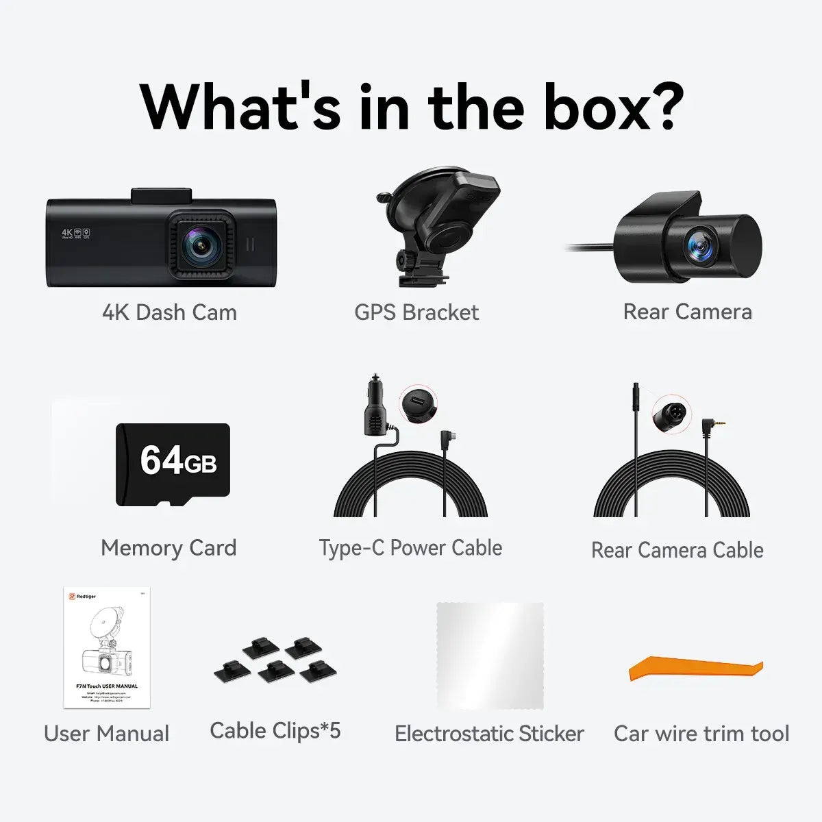 4K Dash Camera with Touch Screen, Black, Front and Rear, 64GB Card Included - Image 5