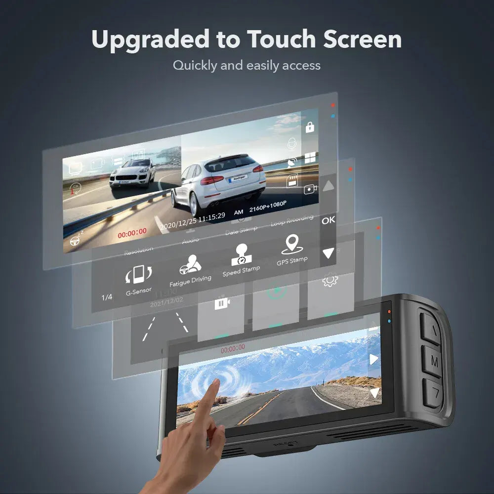 4K Dash Camera with Touch Screen, Black, Front and Rear, 64GB Card Included - Image 6
