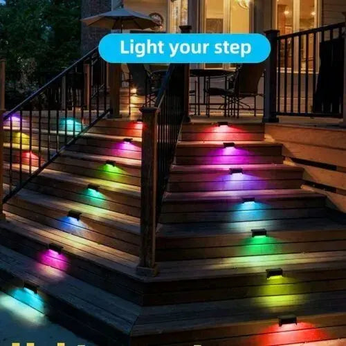Multicoloured warm Outdoor Solar LED Deck Lights - Warm White, Black, 8-Pack for Garden, Patio, Pathway, Stairs - Image 8