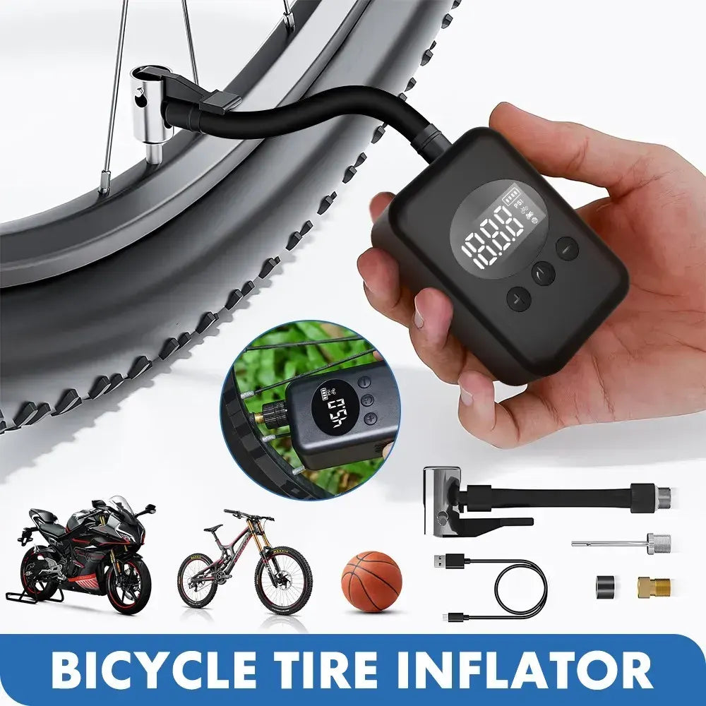 Mini Electric Bike Tyre Pump Black 150 PSI with Digital Gauge for Presta and Schrader Valves - Image 2
