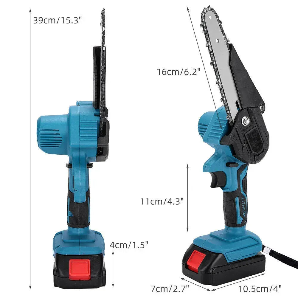6" Cordless Electric Chainsaw in Blue - Portable Handheld Wood Cutter - Image 4