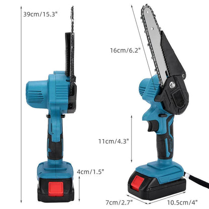 6" Cordless Electric Chainsaw in Blue - Portable Handheld Wood Cutter - Image 4