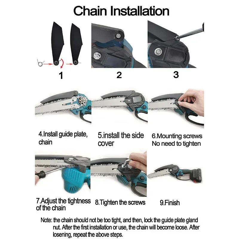 6" Cordless Electric Chainsaw in Blue - Portable Handheld Wood Cutter - Image 6