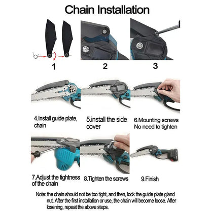 6" Cordless Electric Chainsaw in Blue - Portable Handheld Wood Cutter - Image 6