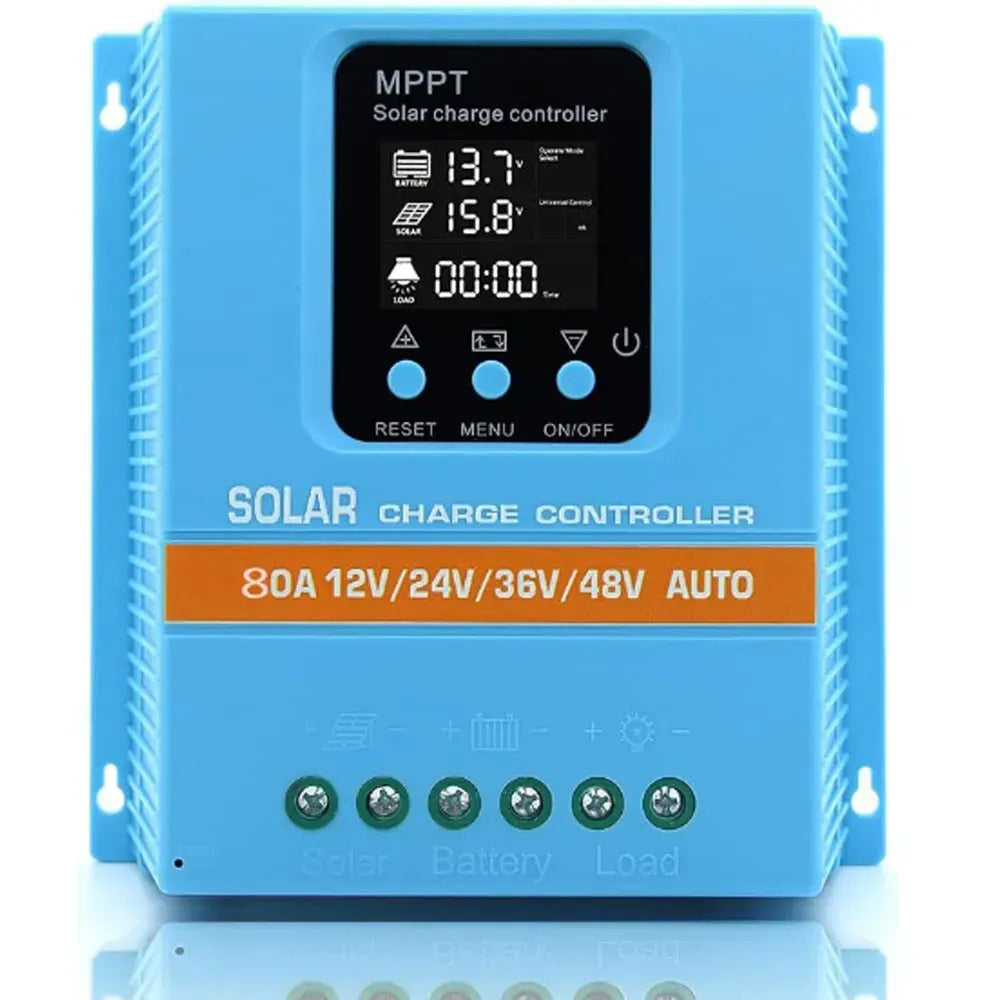 Blue 80A MPPT Solar Charge Controller with LCD Display and Dual USB Ports