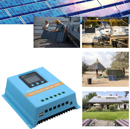 100A MPPT Solar Charge Controller with LCD Display and Dual USB Ports in Blue - Image 2