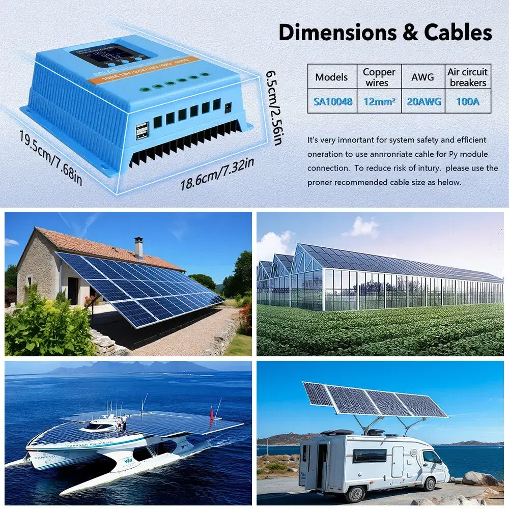 100A MPPT Solar Charge Controller with LCD Display and Dual USB Ports in Blue - Image 9