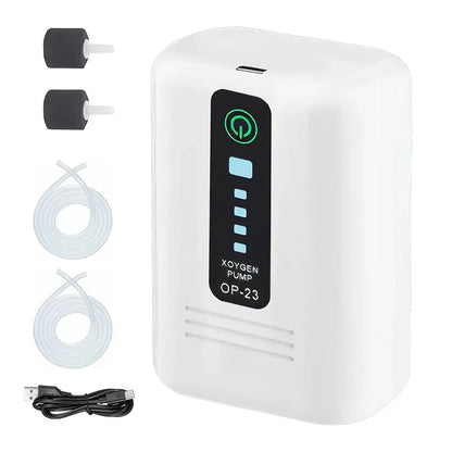 Aquarium Oxygen Pump Black USB Rechargeable Air Pump for Fish Tanks and Bait Buckets with 2 Outlets