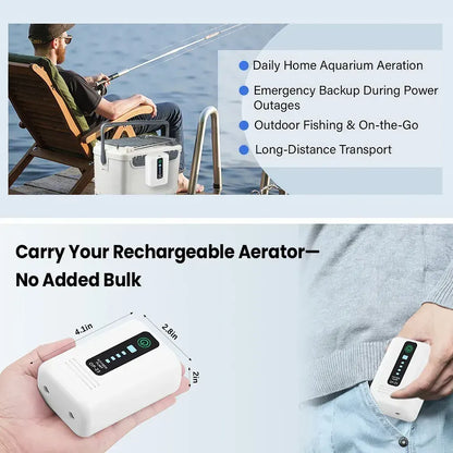 Aquarium Oxygen Pump Black USB Rechargeable Air Pump for Fish Tanks and Bait Buckets with 2 Outlets - Image 2
