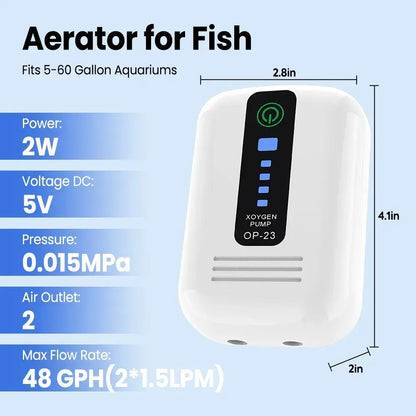 Aquarium Oxygen Pump Black USB Rechargeable Air Pump for Fish Tanks and Bait Buckets with 2 Outlets - Image 4