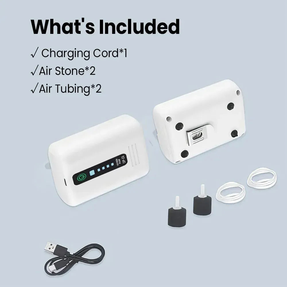 Aquarium Oxygen Pump Black USB Rechargeable Air Pump for Fish Tanks and Bait Buckets with 2 Outlets - Image 5