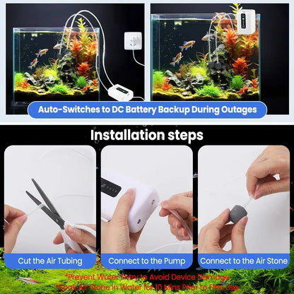Aquarium Oxygen Pump Black USB Rechargeable Air Pump for Fish Tanks and Bait Buckets with 2 Outlets - Image 6