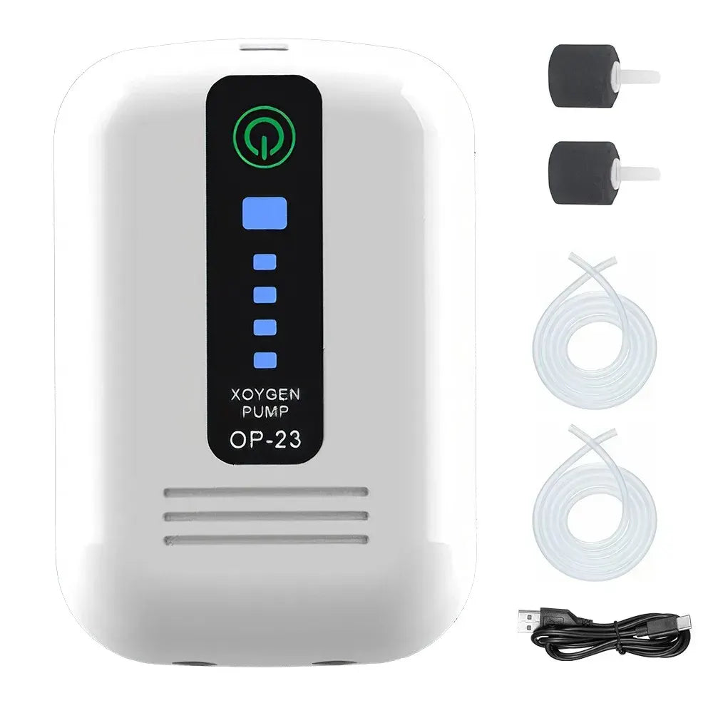 Aquarium Oxygen Pump Black USB Rechargeable Air Pump for Fish Tanks and Bait Buckets with 2 Outlets - Image 7