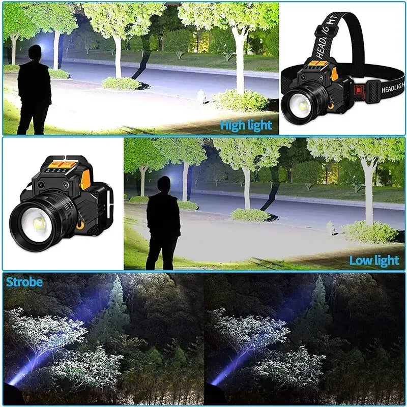 USB Rechargeable Black T6 LED Headlamp with Motion Sensor for Outdoor Camping and Fishing - Image 2