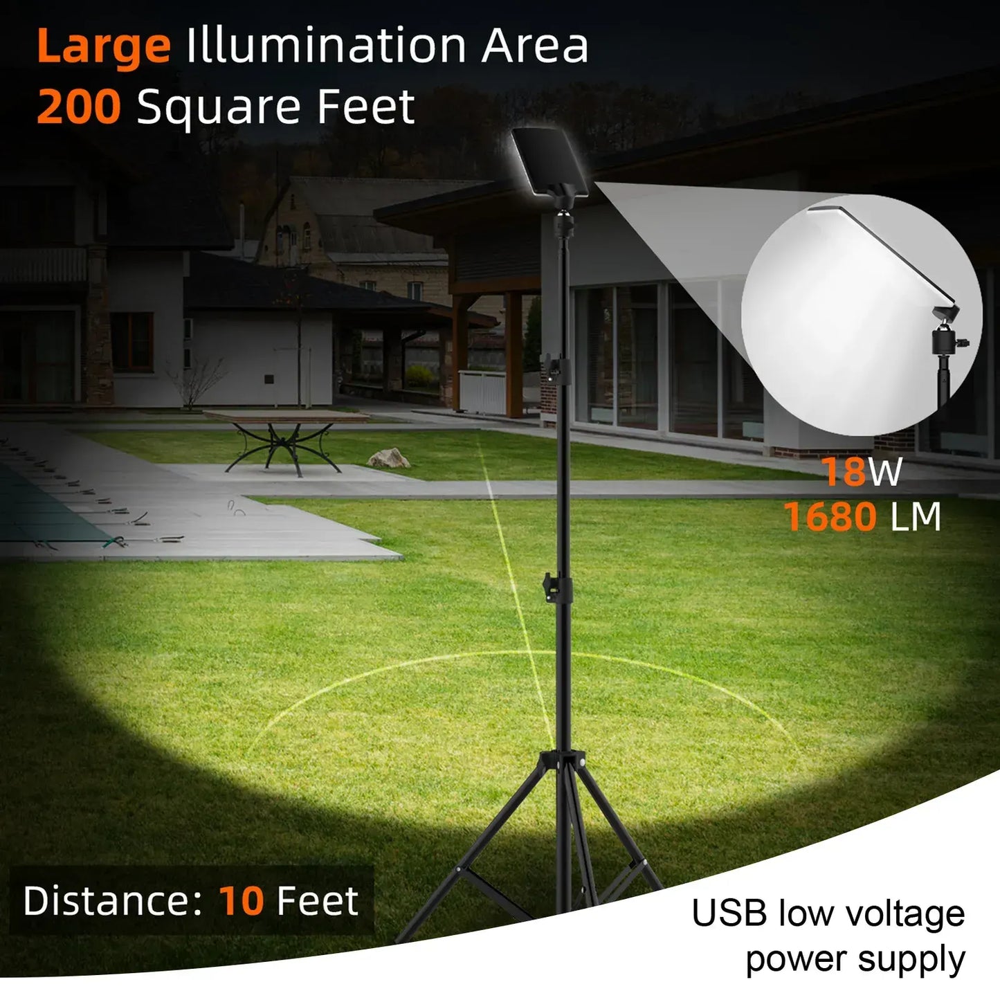 1.8m Telescopic Black Tripod LED Work Light for Camping and Outdoor Use - Image 8