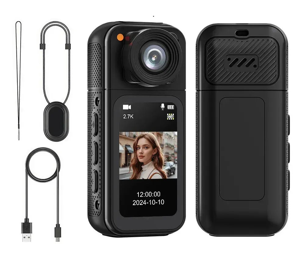 2.7K HD Mini Action Camera, Portable Thumb Camera with 180° Rotating Lens, Black