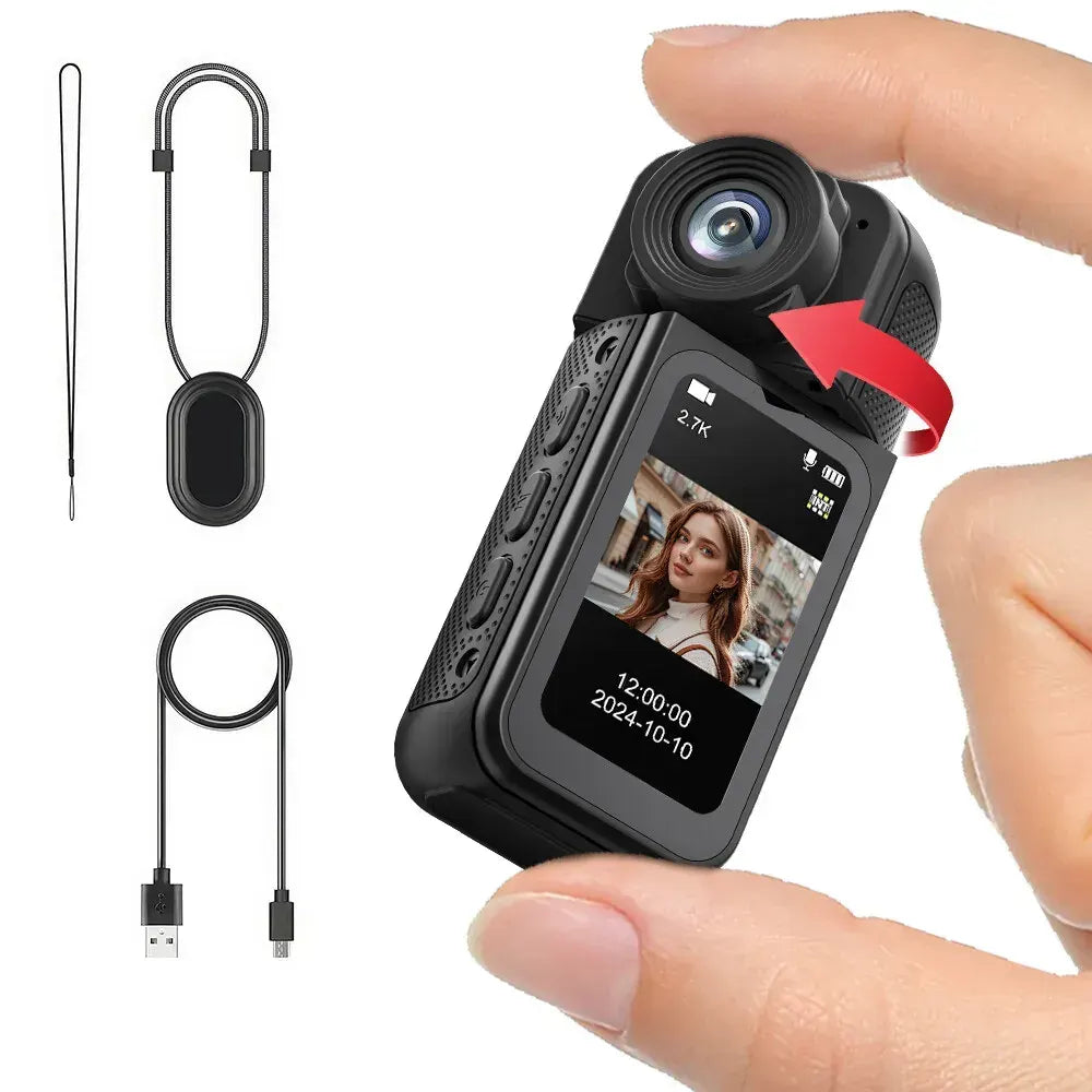 2.7K HD Mini Action Camera, Portable Thumb Camera with 180° Rotating Lens, Black - Image 7