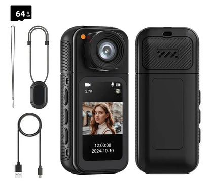2.7K HD Mini Action Camera with 180° Rotating Lens, Portable Design, 64GB TF Card Included