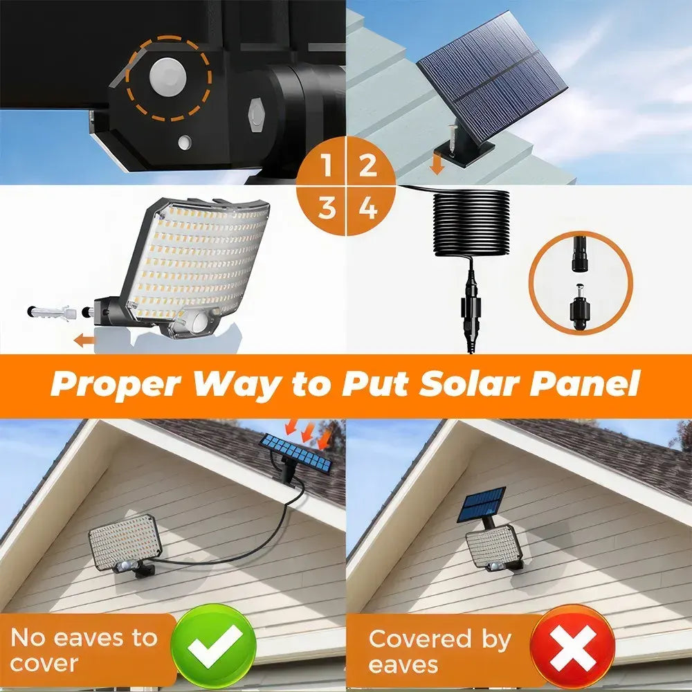 238LED Solar Powered Motion Sensor Flood Light in Black for Outdoor Security - Image 8