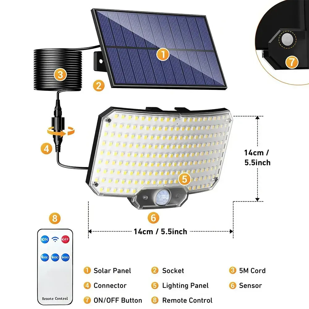 238LED Solar Powered Motion Sensor Flood Light in Black for Outdoor Security - Image 9