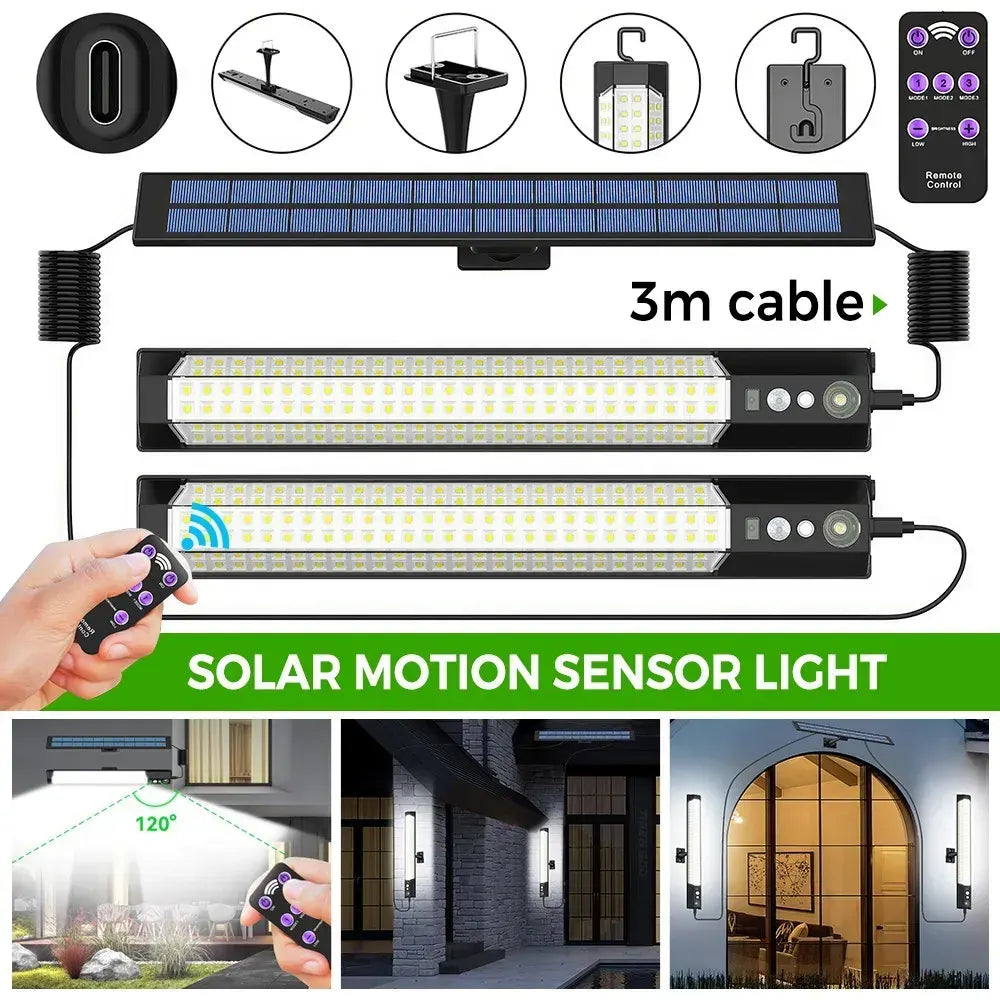 Solar Powered LED Motion Sensor Wall Light, Black, 2000LM, IP65, 3 Modes - Image 6