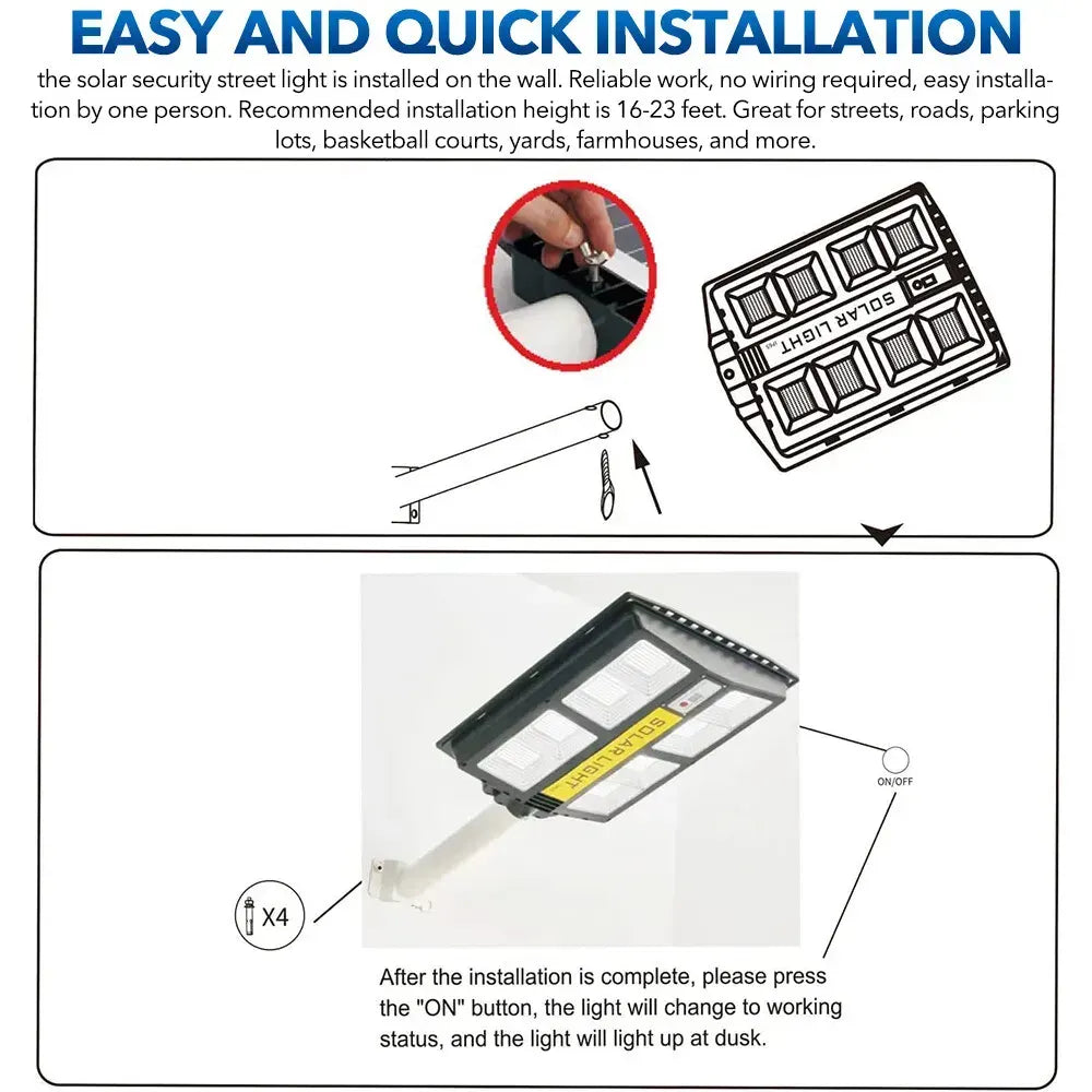 80000LM 3500W Black Solar Street LED Light with Radar Sensor and Remote Control for Outdoor Use - 3500W/720LED - Image 2
