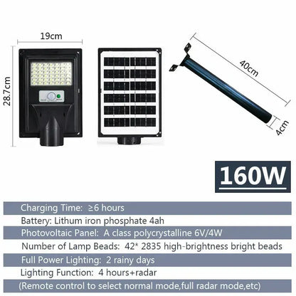 Solar LED Street Light with Radar Sensor, Black, 160W, Outdoor Flood Lamp - Image 4
