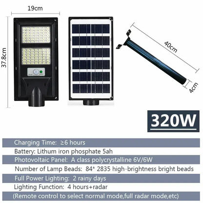 Solar Street LED Light with Radar Sensor, Black, 320W, Outdoor Flood Wall Lamp - Image 4