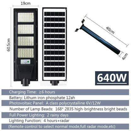 Solar LED Street Light with Radar Sensor, Black, 640W, Outdoor Flood Lamp - Image 4