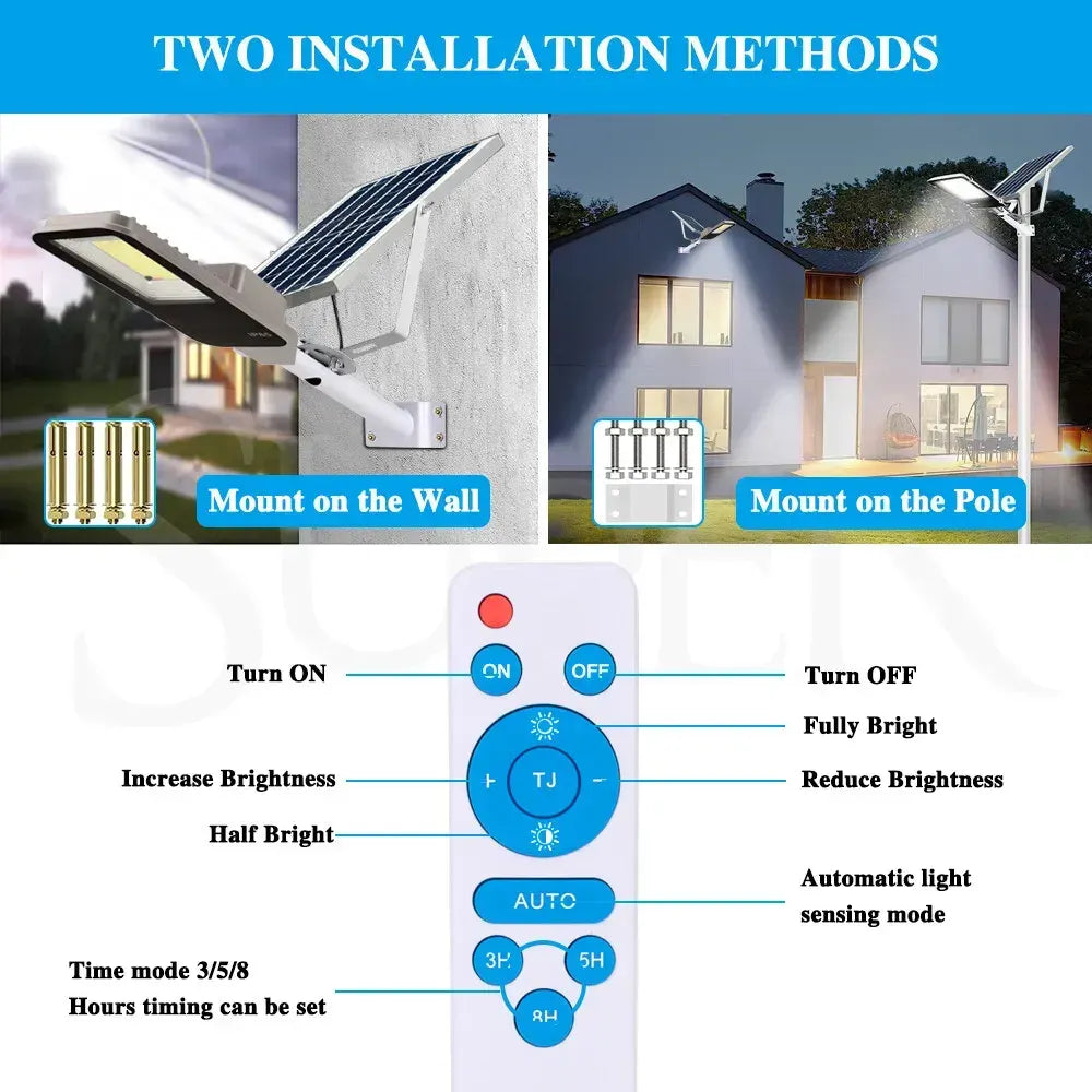 Solar LED Street Light Black Waterproof Outdoor Flood Lamp with Remote Control - Image 3