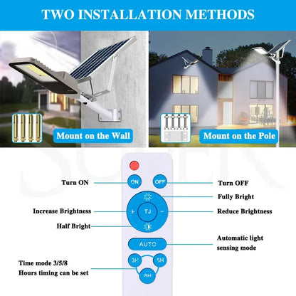 Solar LED Street Light Black Waterproof Outdoor Flood Lamp with Remote Control - Image 3