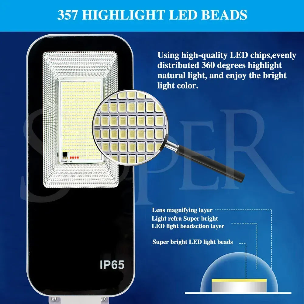 Solar LED Street Light Black Waterproof Outdoor Flood Lamp with Remote Control - Image 7