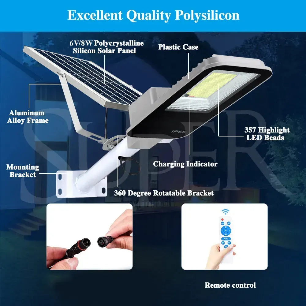 Solar LED Street Light Black Waterproof Outdoor Flood Lamp with Remote Control - Image 9