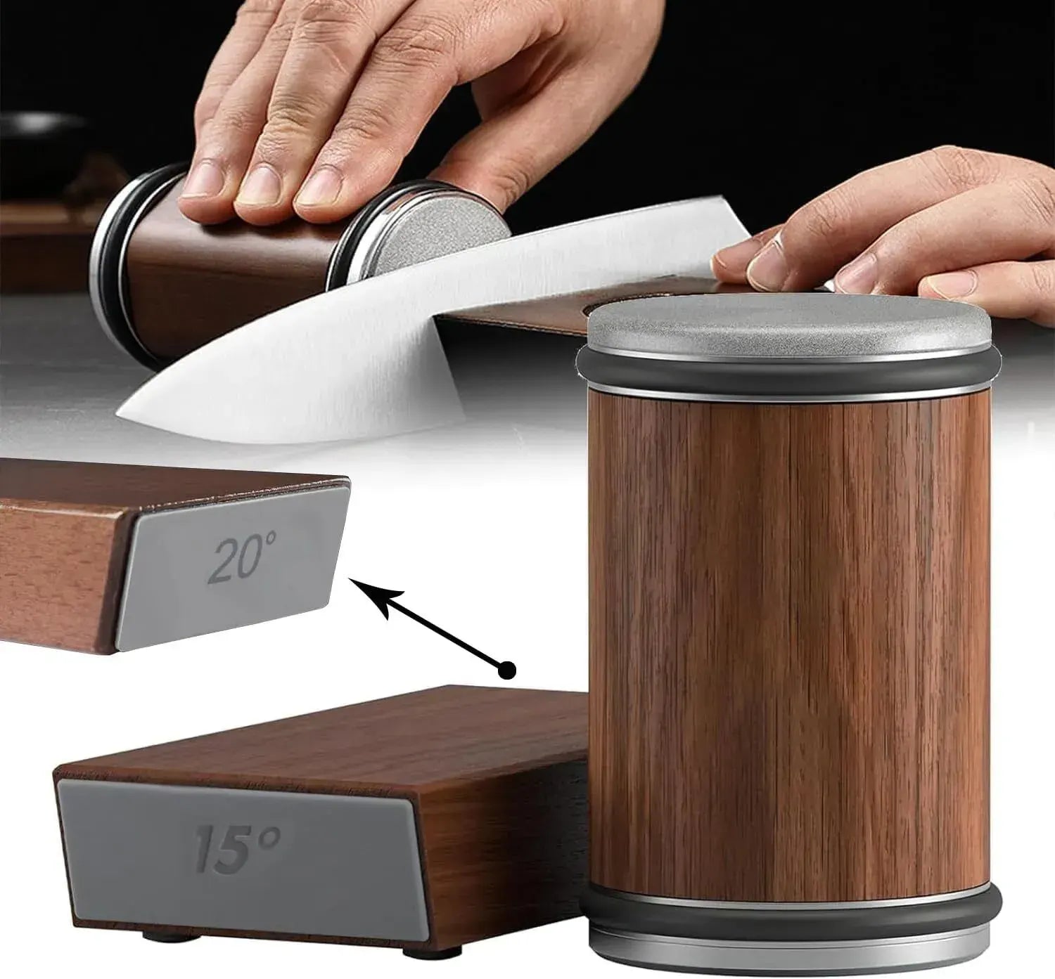 Premium Rolling Knife Sharpener in Black, Manual, Stainless Steel, 14x12x6cm - Image 2