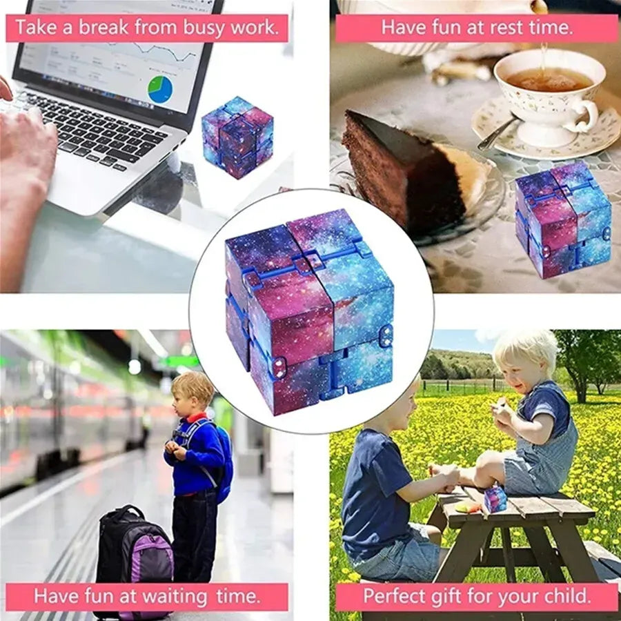 Infinity Cube Fidget Toy in Blue Starry Sky for Stress Relief and Sensory Play - Image 2