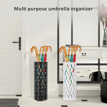 Metal Umbrella Stand in Black - Hollowed Design, 15x15x42cm, Holds 4-6 Long Umbrellas - Image 2