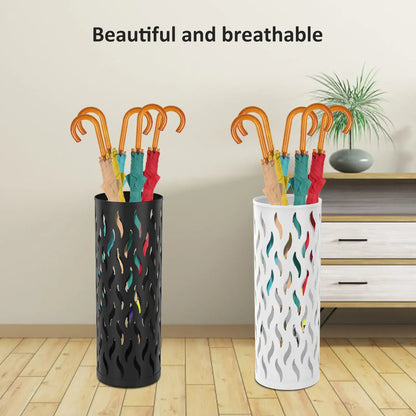 Metal Umbrella Stand in Black - Hollowed Design, 15x15x42cm, Holds 4-6 Long Umbrellas - Image 3