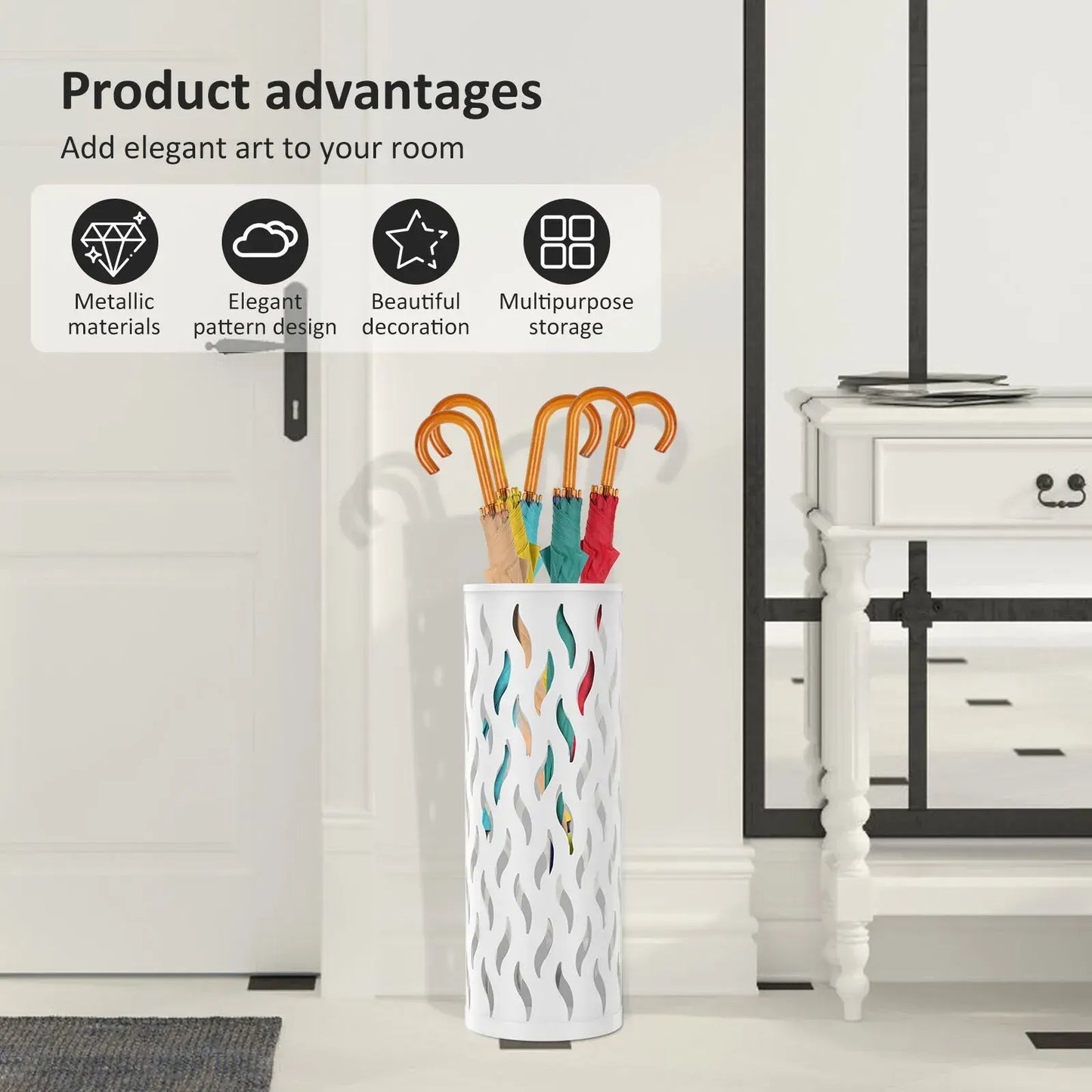 Metal Umbrella Stand in Black - Hollowed Design, 15x15x42cm, Holds 4-6 Long Umbrellas - Image 5