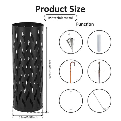 Metal Umbrella Stand in Black - Hollowed Design, 15x15x42cm, Holds 4-6 Long Umbrellas - Image 6