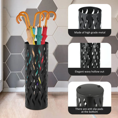 Metal Umbrella Stand in Black - Hollowed Design, 15x15x42cm, Holds 4-6 Long Umbrellas - Image 7