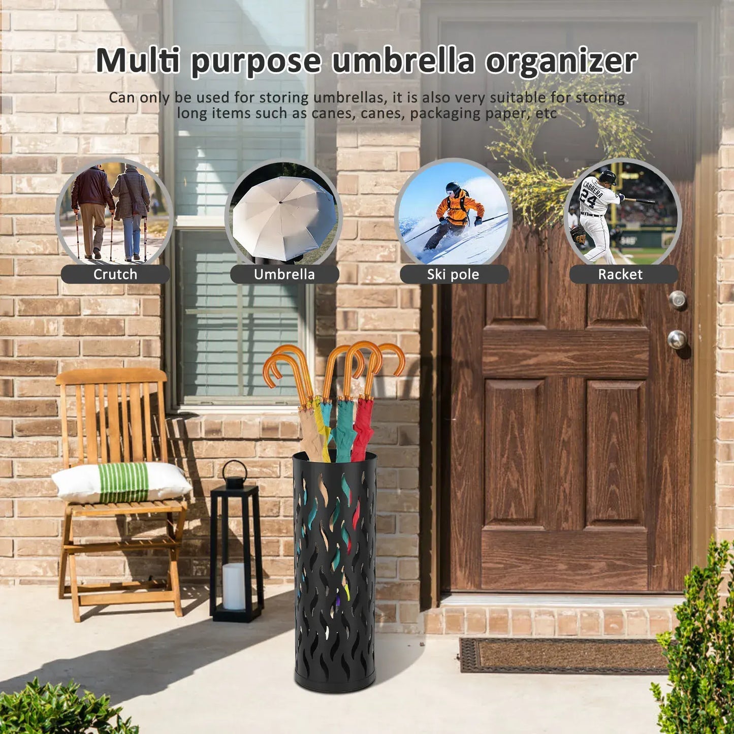 Metal Umbrella Stand in Black - Hollowed Design, 15x15x42cm, Holds 4-6 Long Umbrellas - Image 8