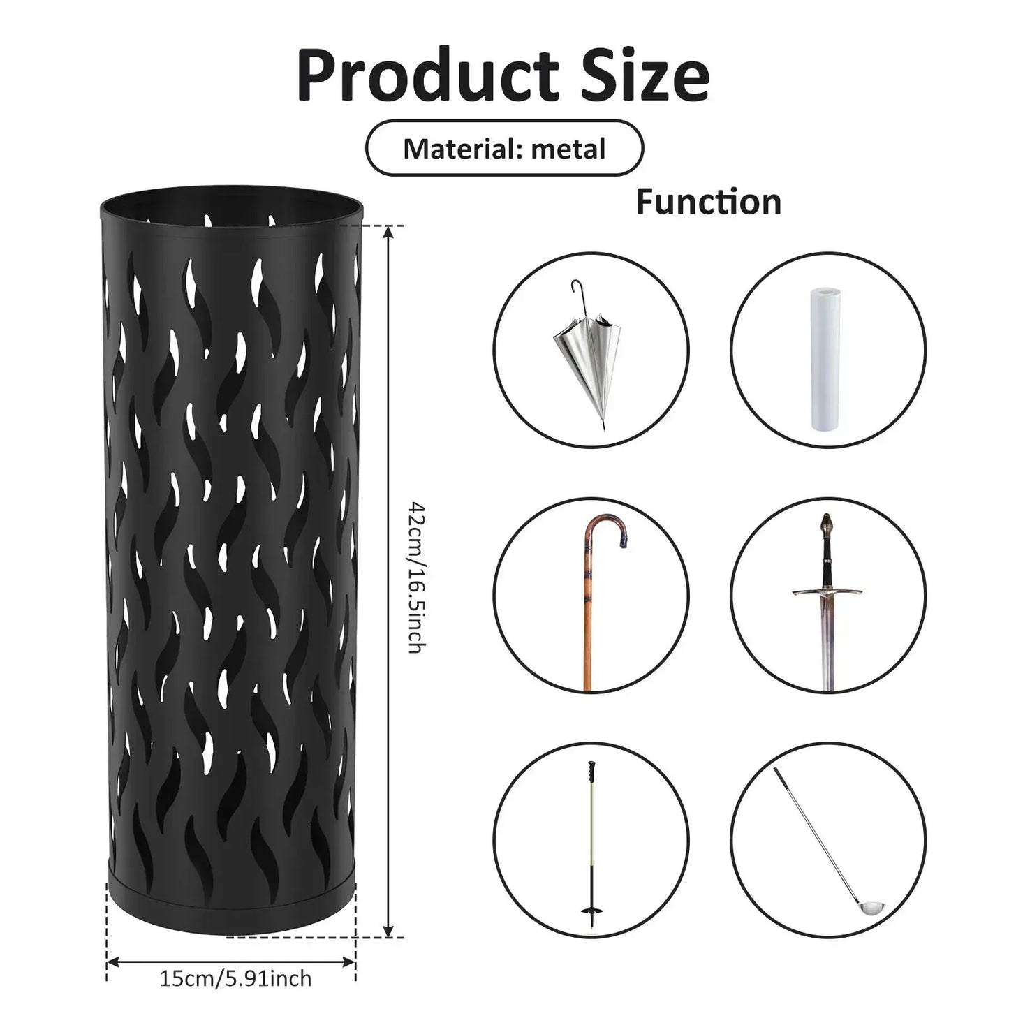 Metal Umbrella Stand in White, 15x15x42cm, Holds 4-6 Long Umbrellas - Image 6