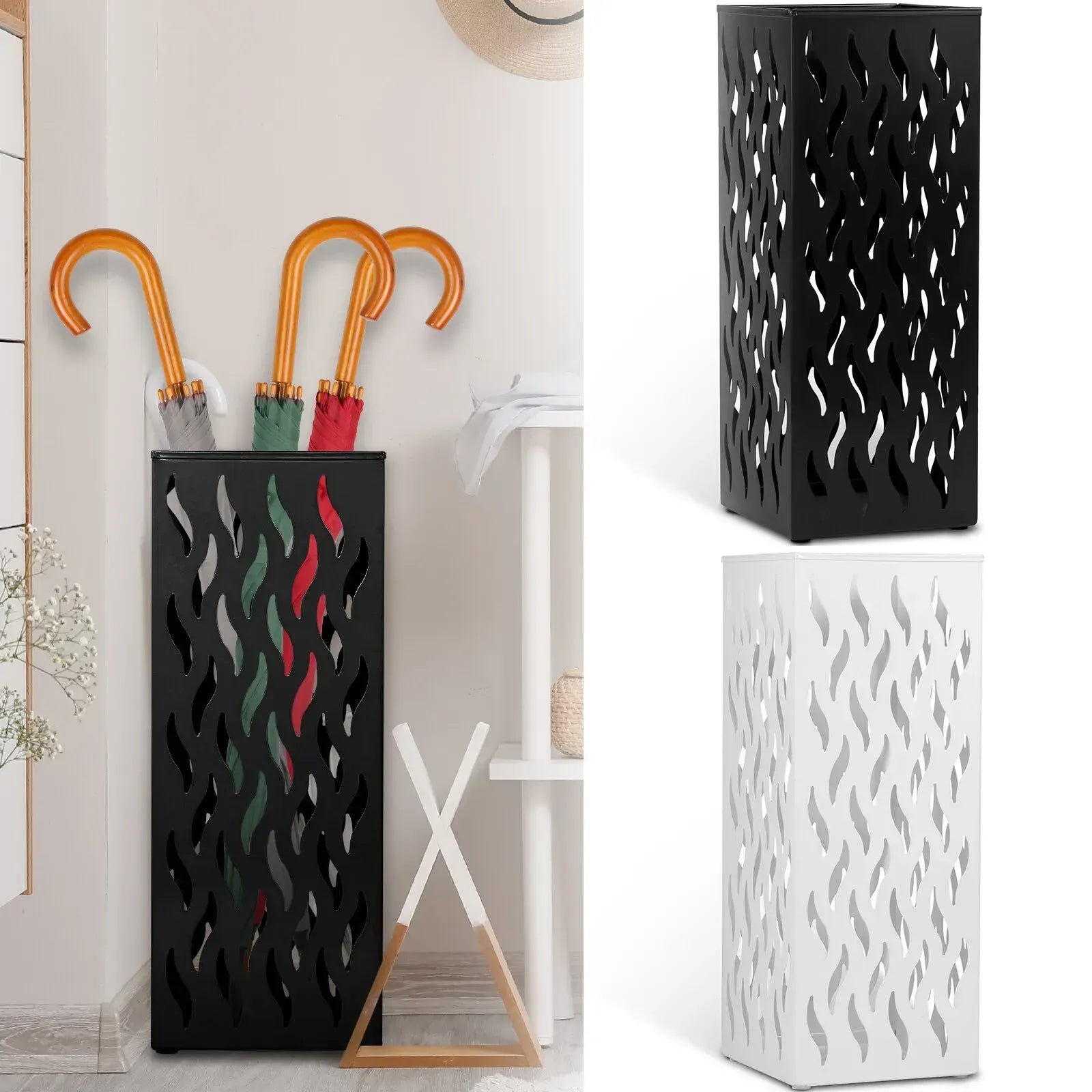 Rectangular Black Metal Umbrella Stand Holder - Space-Saving Design, 16.5x16.5x42cm - Image 7