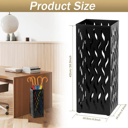 Rectangular Black Metal Umbrella Stand Holder - Space-Saving Design, 16.5x16.5x42cm - Image 8
