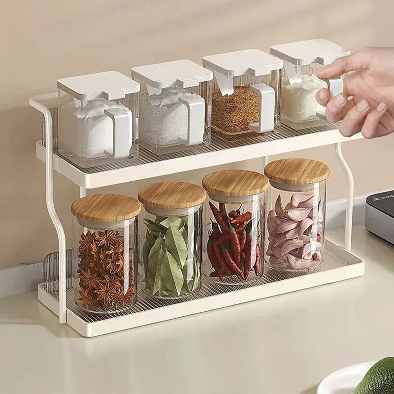 Two-Tier Kitchen Storage Rack Organizer in White with Removable Trays, 30.5x12.2x20.3cm - Image 4
