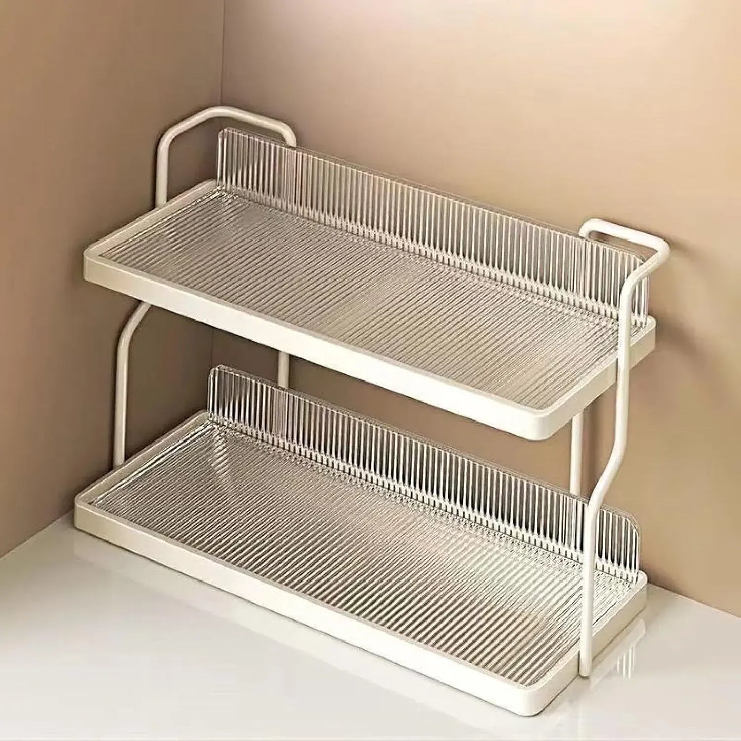Two-Tier Kitchen Storage Rack Organizer in White with Removable Trays, 30.5x12.2x20.3cm - Image 7