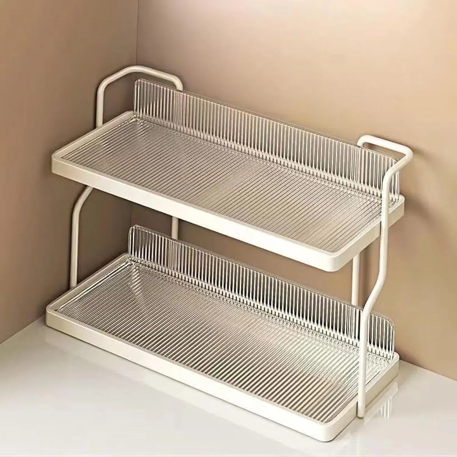 Two-Tier Kitchen Storage Rack Organizer in White with Removable Trays, 30.5x12.2x20.3cm - Image 7